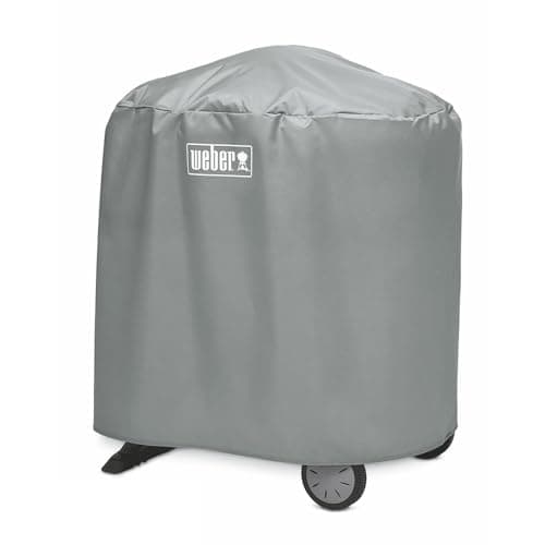 Image of Weber BBQ Cover/For Q 1000/2000 Series Gas Barbecues with Stand, Lightweight Weather-Resistant Fabric with Fastening Straps, 134 x 64 x 88 cm