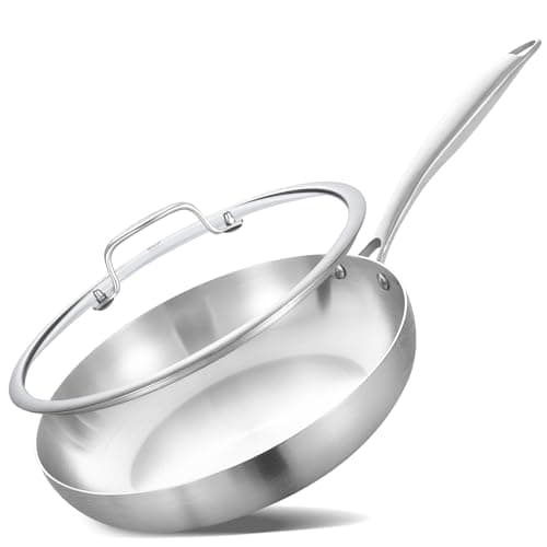 Image of Inqibee 22 CM Tri-Ply Stainless Steel Frying Pan with Lid,Riveted Ergonomic Handle,Compatible with Induction Stove,Even Heating and Oven Safe