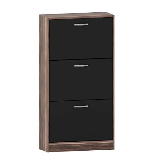 Image of Vida Designs Shoe Cabinet, Wooden Shoe Storage Unit with 3 Pull-Down Drawers, Multifunctional Dust-Proof Space-Saving Slim Cupboard for Hallway or Entryway (Walnut & Black)