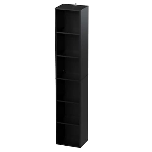 Image of Panana Wooden Cube Bookcase - 2/3/4/5/6 Tier Display Unit Tall Narrow Bookshelf for Office, Living Room, Bedroom Furniture (Black, 6-Tier)