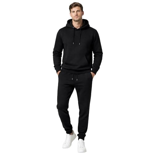 Image of The Fancy Dress Mens Tracksuit Full Set - Plain Long Sleeve Hooded Zip Up & Pullover Sweatshirt & Joggers 2 Pcs Activewear Hoodie Track Bottom Sets For Gym Running, (Black - Medium)