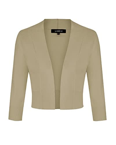 Image of MINTLIMIT Cropped Cardigans for Women 3/4 Sleeve Open Front Cute Bolero,Camel,M