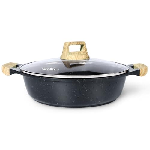 Image of GiPP 3.8L Stockpot, 28cm Shallow Non-Stick Stock Pot - Induction Cooking Pot with Glass Lid - Induction Base Aluminum Saucepan Casserole Pot - Soup Pot with Heat Resistant Handles