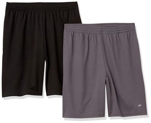 Image of Amazon Essentials Men's Athletic Basketball Gym, Performance Tech Loose-Fit Training Shorts, Pack of 2, Black/Dark Grey, M