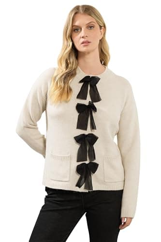 Image of Long Tall Sally - LTS Tall Knitted Bow Front Cardigan - Women's Cream