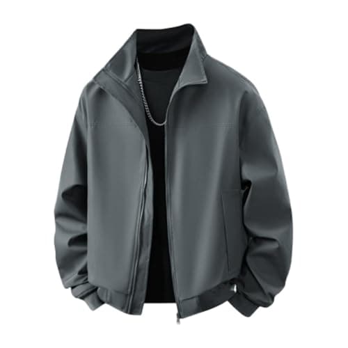 Image of PANVER Men'S Long-Sleeve Jacket Leisure Fashion Solid Color Transitional Jackets Youth Personality Trend Outdoorjacket B-Grey M