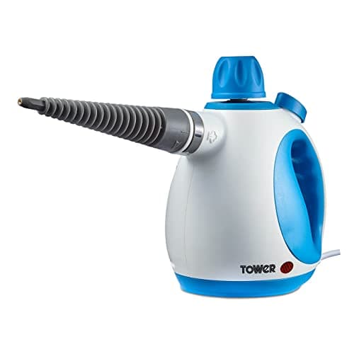 Image of Tower THS10 Handheld Steam Cleaner, Includes Crevice Tool, Flexible Hose, 1050 W, Brush Tool, Microfiber Cloth, Blue, 250 ml Capacity