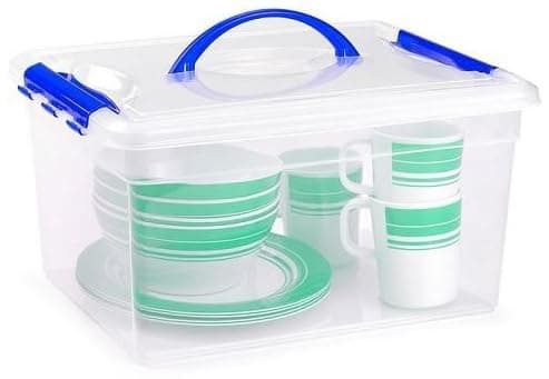Image of Muddy Hands Clear Plastic Storage Box with Lid & Carry Handle Clip Locking Stackable Caddy Container (12 Litre Deep)