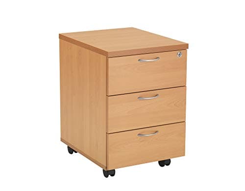 Image of Office Hippo Heavy Duty 3 Drawer Mobile Pedestal Storage Cabinet, Office Storage with Beech Wood Finish, with Anti-Tilt Mechanism & Lockable Storage, 5 Year Wty By Office Hippo - Beech