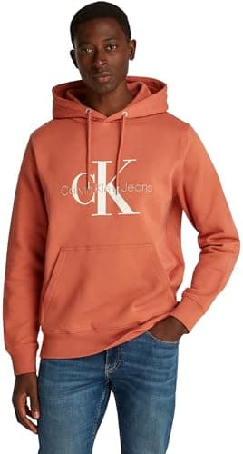 Image of Calvin Klein Men's Seasonal Monologo Regular Hoodie, Orange (Aragon), S