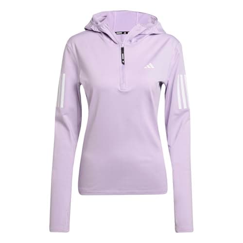 Image of adidas Women's Own the Run Winterized Hooded Half-Zip, powder plum, S