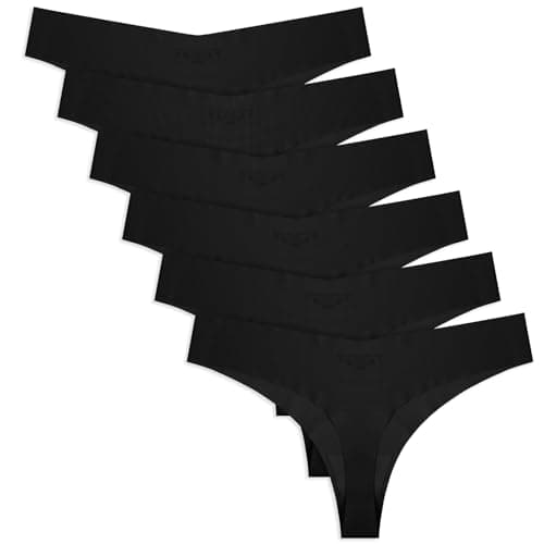 Image of 6 Pack Women's Seamless Thongs No Show Ladies Thong Underwear Breathable Thong Panties for Women (Black/XL)