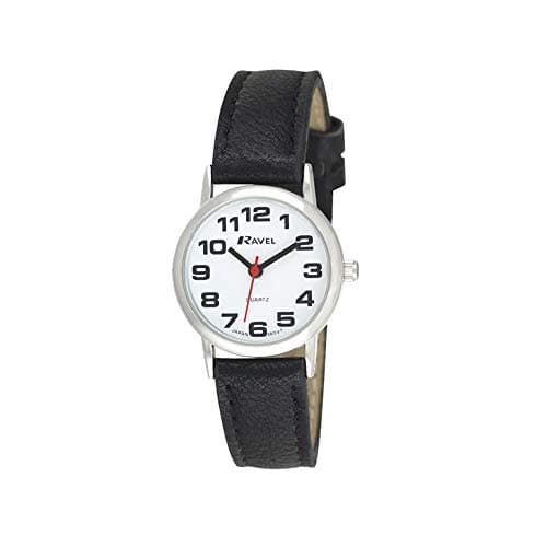 Image of Ravel Women's Easy Read Watch with Big Numbers - Black/Silver Tone/White Dial