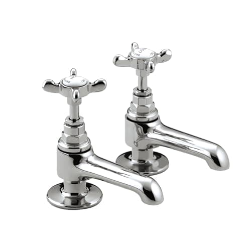Image of Bristan 1901 Basin Pillar Taps with Crosshead Handles, Single Flow Traditional Design Bathroom Fixture Suitable for All Plumbing Systems, Chrome - N 1/2 C CD
