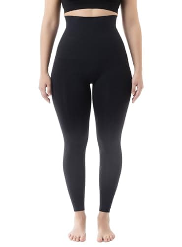 Image of Farmacell 609Y (Black, M) Shapewear Leggings for Women, Anti-Cellulite with FIR Effect, Fold-Over High Waist, Made in Italy
