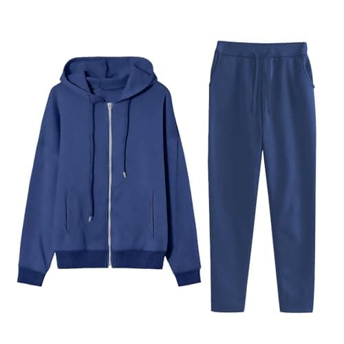 Image of Tracksuit Bottoms Womens Tracksuit Womens Full Set Outfit Solid Color Co Ord Sets Zip Up Oversize Drawstring Long Sleeve Hoodies with Pockets and Cotton Joggers Set for Women UK