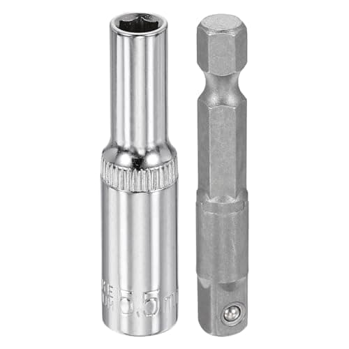 Image of sourcing map Deep 6-Point Impact Socket 1/4" Drive 5.5mm Metric Socket 50mm (2") Long with 1/4" Hex Shank Adapter, CR-V Steel Socket Adapter Accessory Tool Set Kit for Hex Bolts Nuts