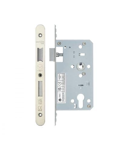 Image of Kooples Hardware 2 Pack DIN Euro Sashlock 72mm Centres 60mm Backset Radius Faceplate Mortice Locks for Wooden Doors (Satin Stainless)