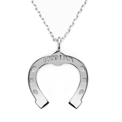 Image of Jewellbox Horseshoe Engraved Good Luck Adjustable 16-18 Inch Necklace in Sterling Silver - Elegant and Thoughtful Jewellery Gift for Women Ladies