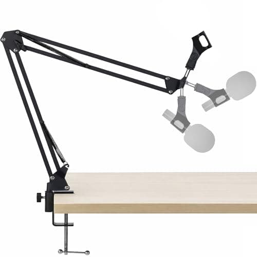Image of Fineway Microphone Boom Arm - 180° Rotating Adjustable Desk Mic Stand with Table Clamp, Folding Scissor Suspension Arm Gaming Mic Arm for Podcasting, Virtual Meeting & Streaming Microphone