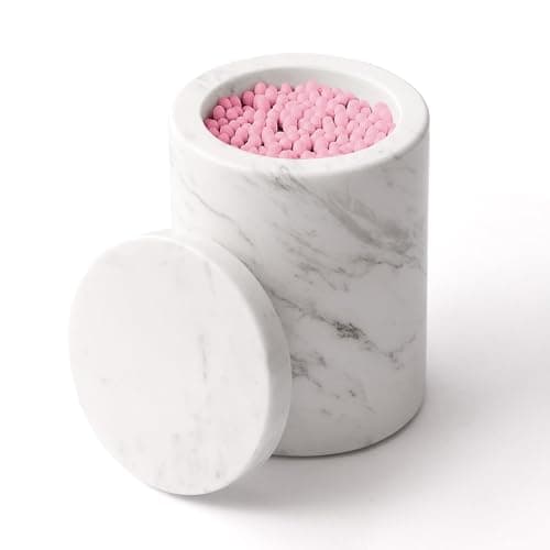 Image of WORHE Natural Marble Canister, Bathroom Cotton Swabs Canister with Lid Bath Salt Cotton Ball ,Canister for Bathroom vanity table,Makeup accessories Box, Color White DL011