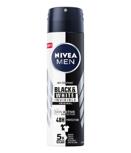 Image of NIVEA Men Black & White Invisible Original Spray 6 x 150 ml, Men's Deodorant 72h, Deodorant Antiperspirant Spray Against Odours, Sweat, Residues, Irritations and Stains on Light and Dark Fabrics