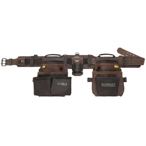 Image of DEWALT PRO Leather Tool Rig – Premium Leather rig with Multiple Reinforced Pouches Adjustable Belt and Hammer Loop Built for Durability and All-Day jobsite Performance
