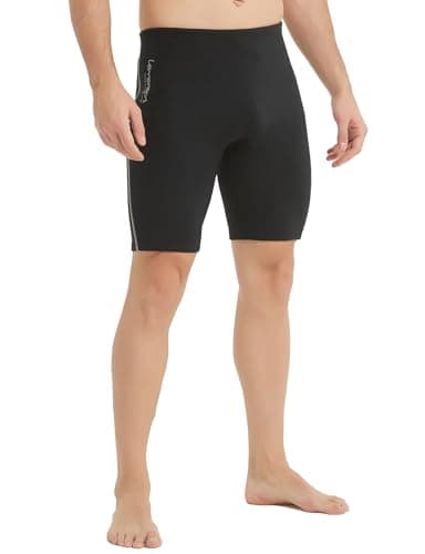 Image of Lemorecn Men's 2mm Neoprene Wetsuit Shorts, Super Stretch Swim Shorts for Scuba Diving Surfing Swimming Snorkeling (UK1126-BLACKGRAY-XL)