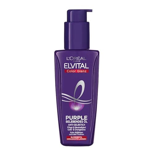 Image of L'Oréal Paris Elvital Hair Oil for Blonde, Highlighted, Grey Hair, Neutralises Yellow Tones, Colour Gloss Purple Invigorating Oil Against Yellow Tone, 1 x 100 ml