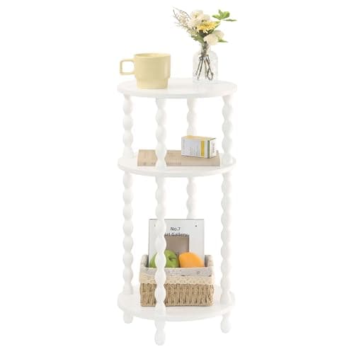Image of AWASEN Small Round Side Table, White End Table with 3-Tier Open Shelf for Small Spaces, Round Bedside Table Nightstand for Bedroom, Living Room, Office, White