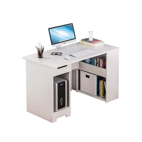 Image of SUNNYNEST Computer Desk with Storage Shelves, Wooden Study Table with Sliding Keyboard Tray, Laptop Writing Desk for Home Office, Bedroom & Workspaces