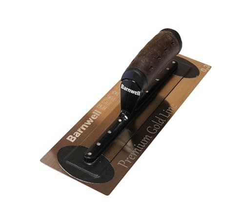 Image of Barnwell Premium Flexi Gold Leather Handle Finishing Plastering Trowel Stainless Steel (11" - 18") (12" x 4" Wide)