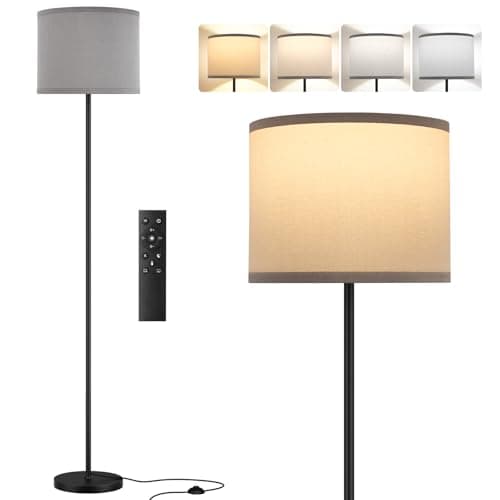 Image of PreeOtti Floor Lamp for Living Room Bedroom with with Remote,Black Pole,Grey Shade(9W Bulb Included)