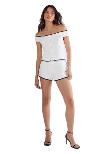 Image of Nasty GAL Womens Lace Trim Tailored Bardot Top, Ivory, 10