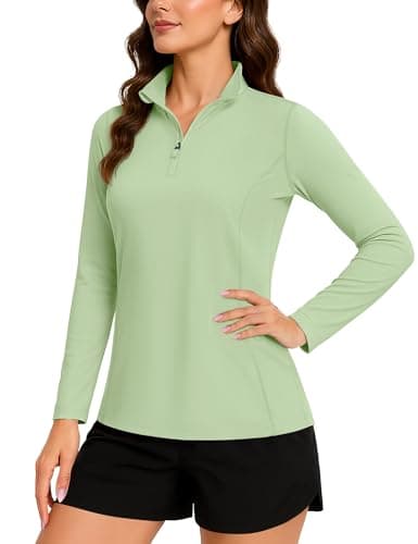 Image of TACVASEN Rashguard Swimwear Women Zip UV Protection Shirts Summer Breathable Swimming Shirts Surfing Swimsuits (XS, Light Green)