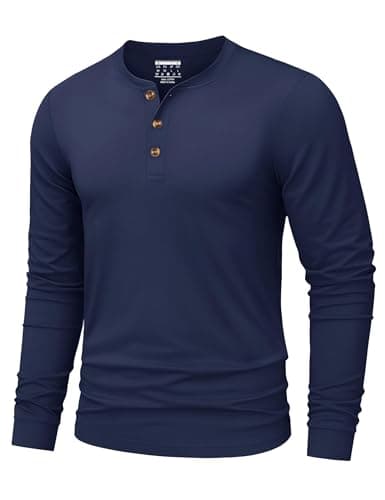 Image of TACVASEN Men's T-Shirts Long Sleeve Henley Shirt Cotton Fall Casual Tops Soft Grandad Collar Tshirts for Work Travel Navy L