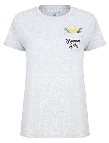 Image of NOROZE Women's T-Shirt Round Neck Short Sleeve Tops Fashion Print Blouses Summer Dress Tee Shirt (12, Tropical Vibes Floral Grey Marl)
