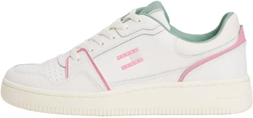 Image of Tommy Jeans Women’s Retro Basket Low Top Cupsole Trainers, White (Ecru/Mystic Pink), 6