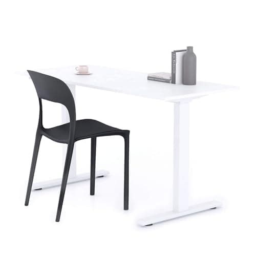 Image of Mobili Fiver, Clara Fixed Height Desk 140x60 Concrete Effect, White with White Legs