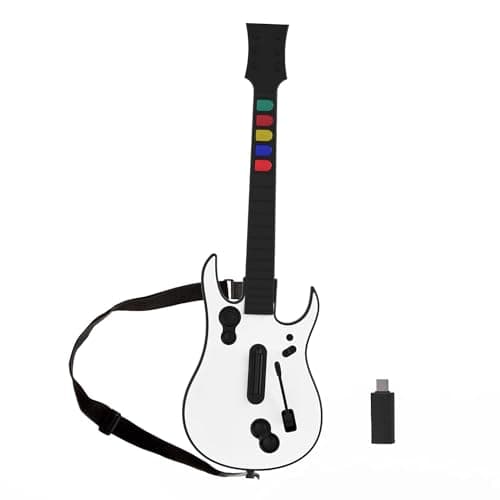 Image of DOYO Guitar Hero Guitar, Wireless PC Guitar Hero Controller for PlayStation 3 PS3 with Dongle for Clone Hero, Rock Band Guitar Hero Games, White