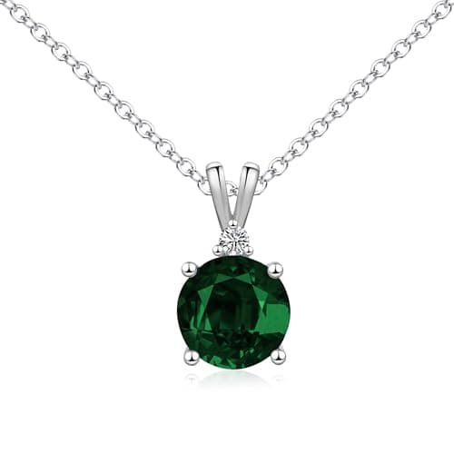 Image of Aliyoham Emerald Green Necklace for Women | 8mm Dainty Pendant on 925 Sterling Silver Chain, Birthstone Hypoallergenic Jewelry Gift