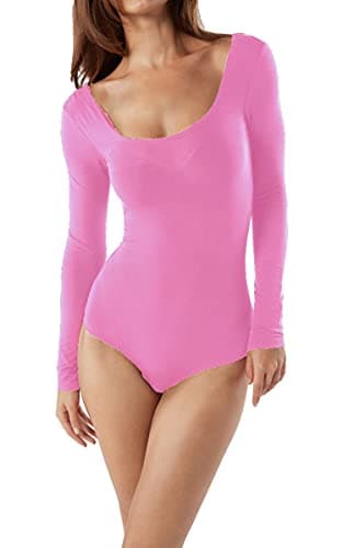 Image of Red Olives® Womens Ladies Plain Long Sleeve Scoop Neck Leotard Top Bodysuit UK 8-14 (8-10, Baby Pink)