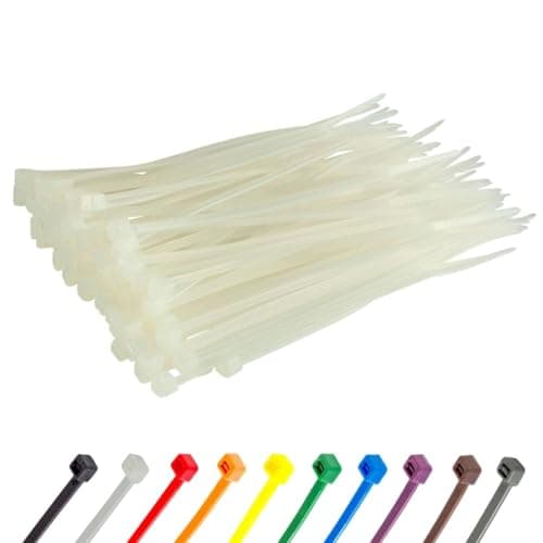 Image of Gocableties White Cable Ties, 200mm x 2.5mm, Pack of 100, 8" Premium Nylon Zip Ties Clear/Natural, Multi-Purpose Plastic Tie Wraps, Secure Self-Locking Mechanism, for Home, Garden, Office and DIY