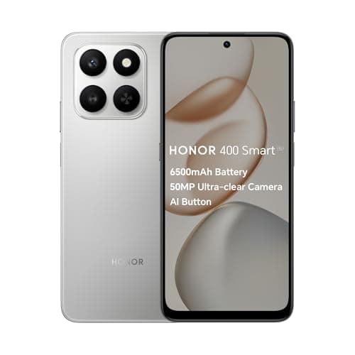 Image of HONOR 400 Smart,5G Unlocked Mobile Phones,6.77-Inch 120Hz Eye Comfort Display,6350mAh Battery,50MP Ultra-clear Camera,Instant AI Button,4GB+128GB,5-star Drop Resistance,Dual SIM, Android 15,Silver