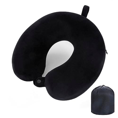 Image of WENGX Travel Pillow Neck Pillow Memory Foam Travel Pillows Head Support Cushion for Airplane Train Car Office Travel Essential Flight Pillows for a Long Hauls Sleeping Rest (Dark Black)