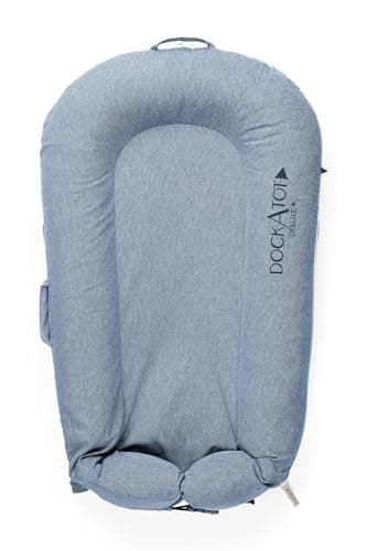 Image of DockATot Deluxe+ Dock Baby Lounger - Multifunctional Lightweight Docking Station for Babies - Features a Buckle & Removable Cover for Easy Cleaning - for Babies Ages 0-8 Months - Indigo Chambray