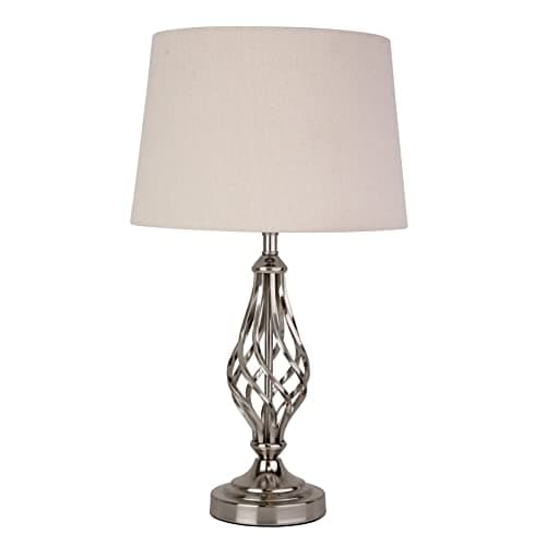 Image of Lighting Supermarket Queenswood Traditional Barley Twist Table Lamp with Natural Linen Drum Shade- Silver Chrome