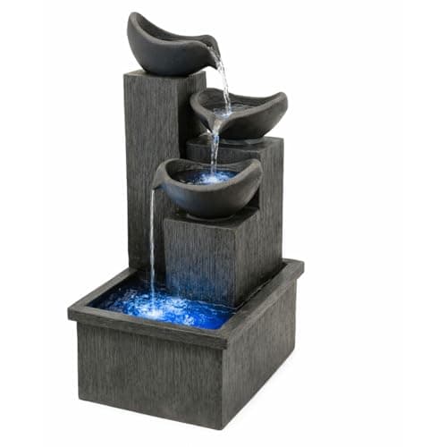 Image of Streetwize –Solar-Powered 3-Tier Cascading Slate Water Feature with Battery Backup – Eco-Friendly, No Running Costs, No Wiring, Garden, Patio, or Balcony Fountain (GW280)