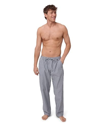 Image of DANISH ENDURANCE Pyjama Bottoms Mens, 100% Organic Cotton Lounge Pants Mens, Relaxed Fit with Pockets Navy Stripe L