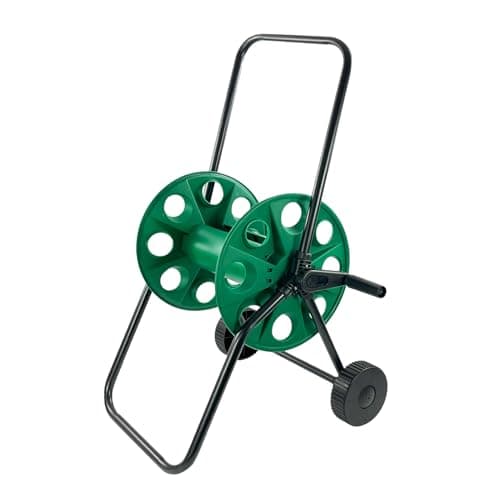 Image of Crystals Garden Hose Reel Cart with Wheels – Heavy Duty Freestanding Portable 60m Hose Pipe Storage Trolley – Frost-Resistant Hose Holder for Outdoor Lawn, Yard, Patio & Garden Watering (Green)
